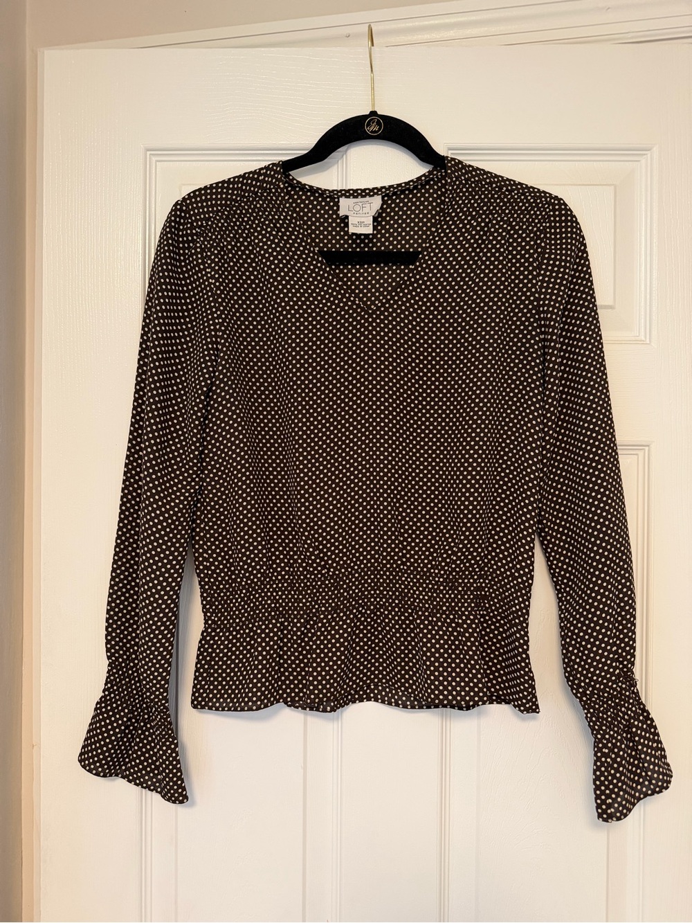 LOFT Black and White Polka Dot Peplum Blouse